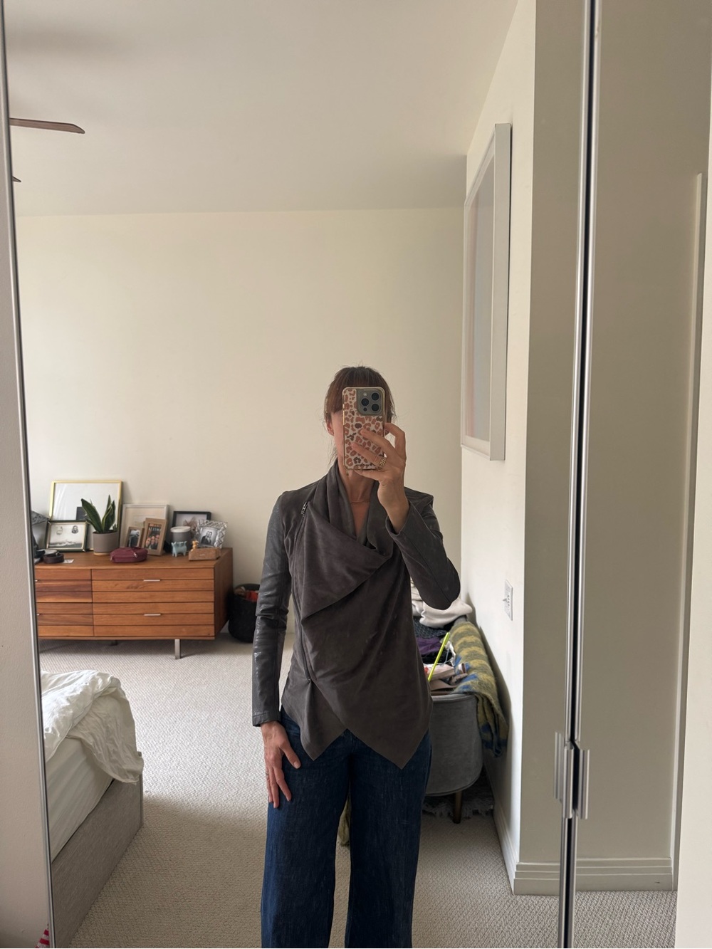 Asymmetrical Draped Blank NYC Grey Suede-Look Jacket
